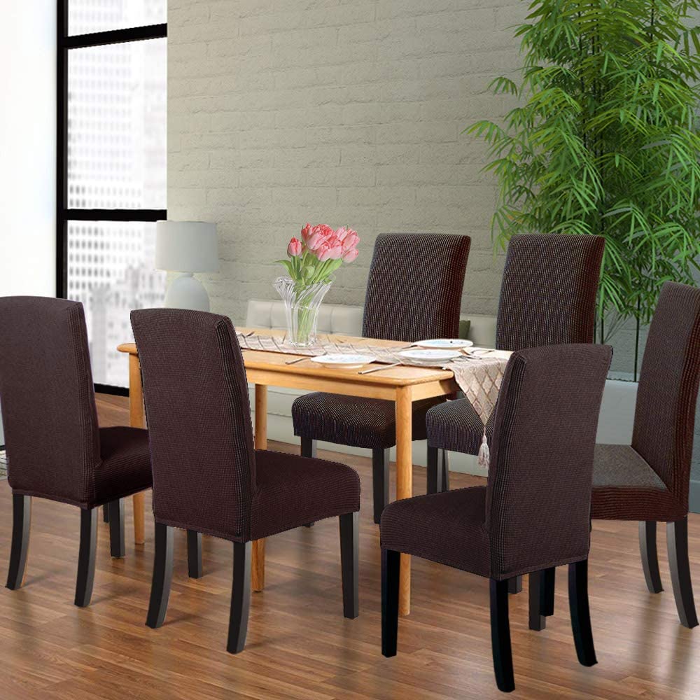 Stretch Jacquard Dining Chair Covers Set of 2/4/6/8, brown