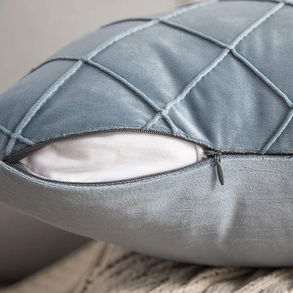 Velvet Throw Pillow Square Soft Couch Pillows Set of 2 (Inserts + Pillow Covers,Blue)