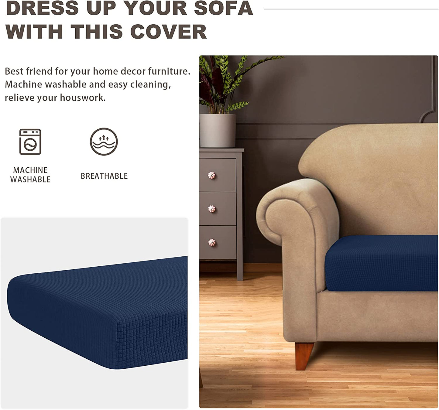 Water Repellent Sofa Couch Cushion Covers Sofa Seat Slipcover Suitable for 1/2/3 Setaer Furniture Protector, Non Slip Small Checks, Navy