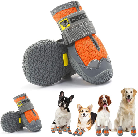 Dog Boots Breathable Dog Shoes for Small Medium Large Dogs, Anti-Slip Puppy Booties Paw Protector with Reflective Straps 4Pcs, Oragnge