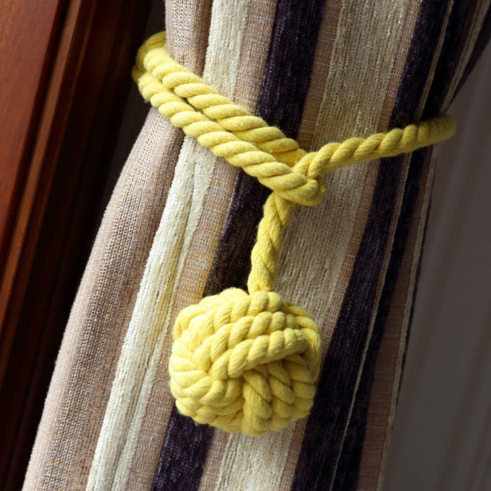 Curtain Tiebacks - 2/4 PCS Handmade Rural Decorative Curtain Holdbacks (Yellow)