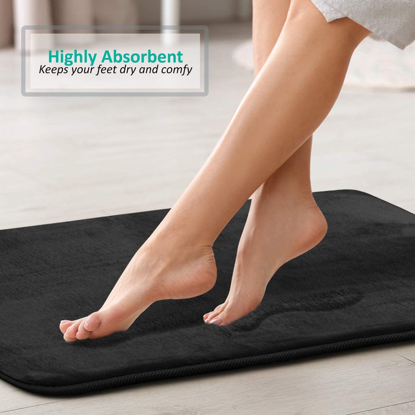 Bathroom Rugs Memory Foam Bath Mat Set for Bathroom, Non Slip Absorbent Velvet - Fast Drying –Bathroom Rug and Contour Rug Set 3 Piece - Black