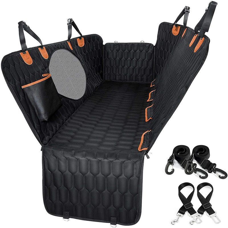 Dog Car Seat Cover for Back Seat, 100% Waterproof Back Seat Cover for Dogs, Scratchproof Car Hammock for Dogs with Mesh Window, 137x147cm, Black