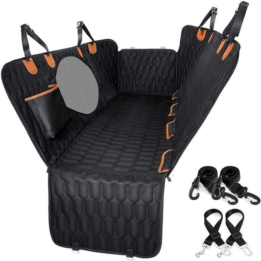 Dog Car Seat Cover for Back Seat, 100% Waterproof Back Seat Cover for Dogs, Scratchproof Car Hammock for Dogs with Mesh Window, 137x147cm, Black