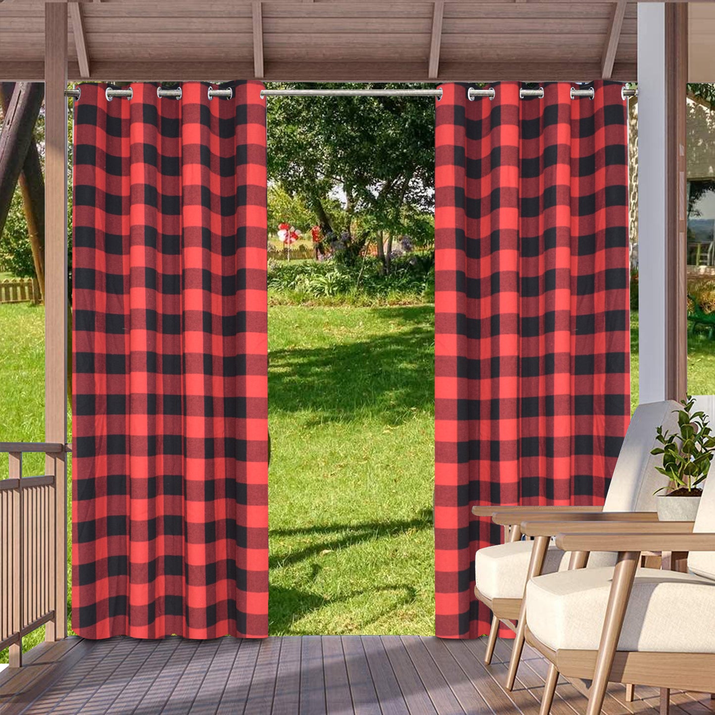 Outdoor Curtains for Patio Waterproof, Red and Black