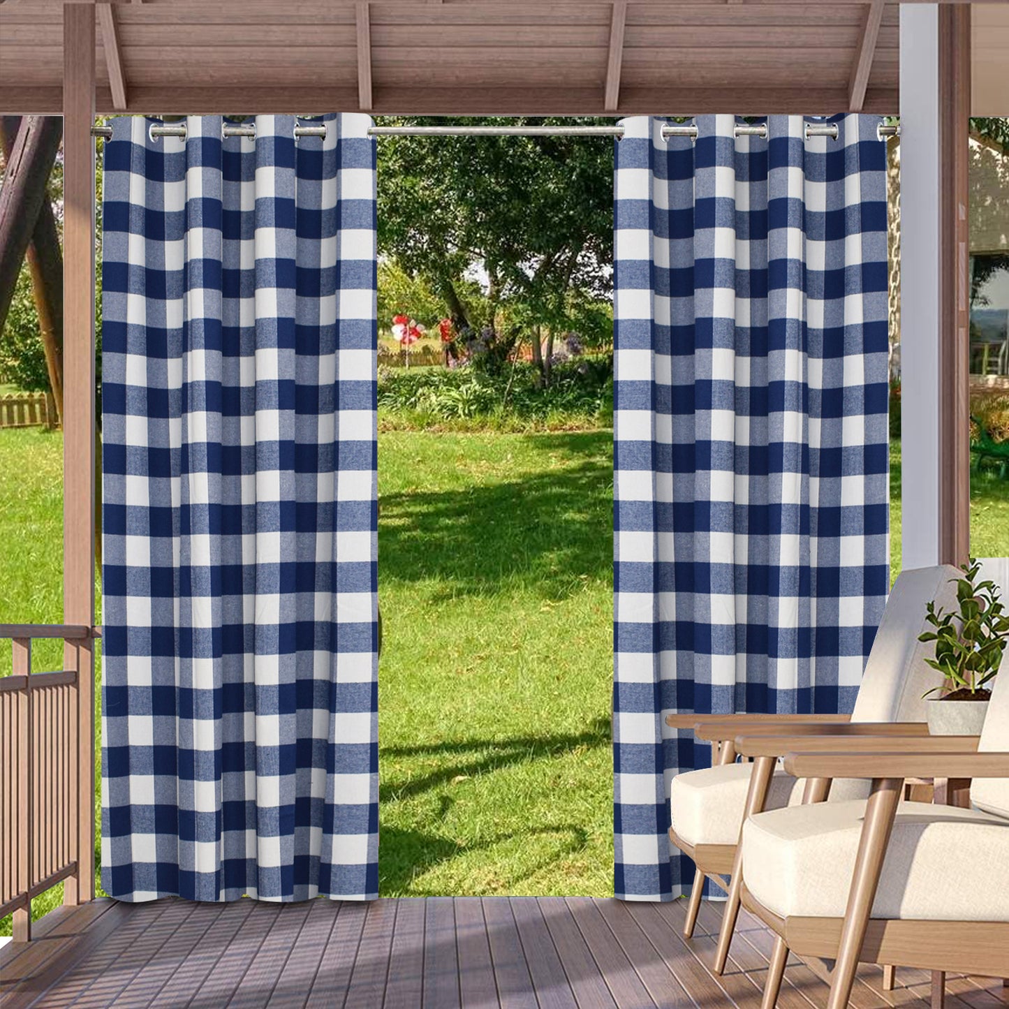 Outdoor Curtains for Patio Waterproof, Blue and White