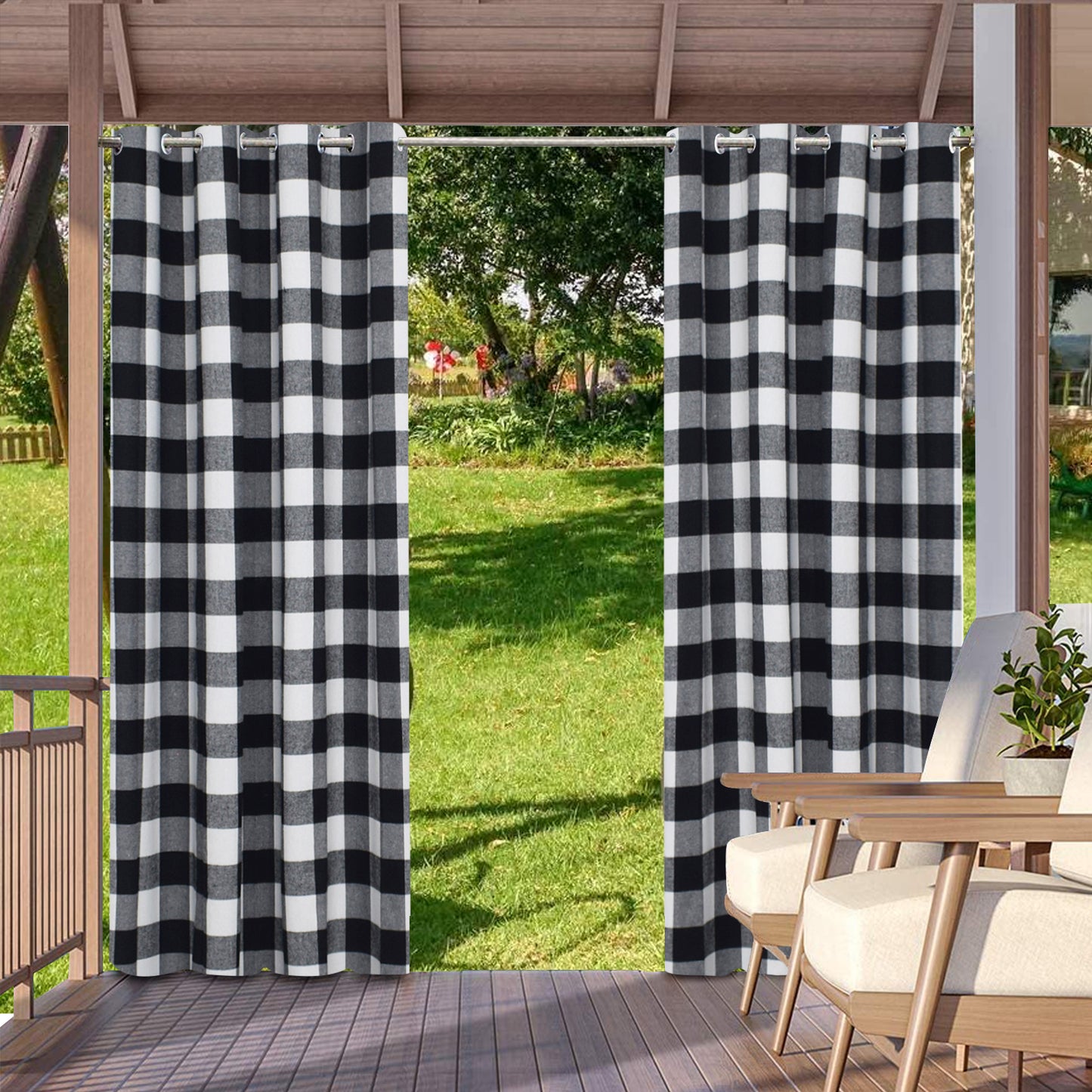 Outdoor Curtains for Patio Waterproof, Black and White