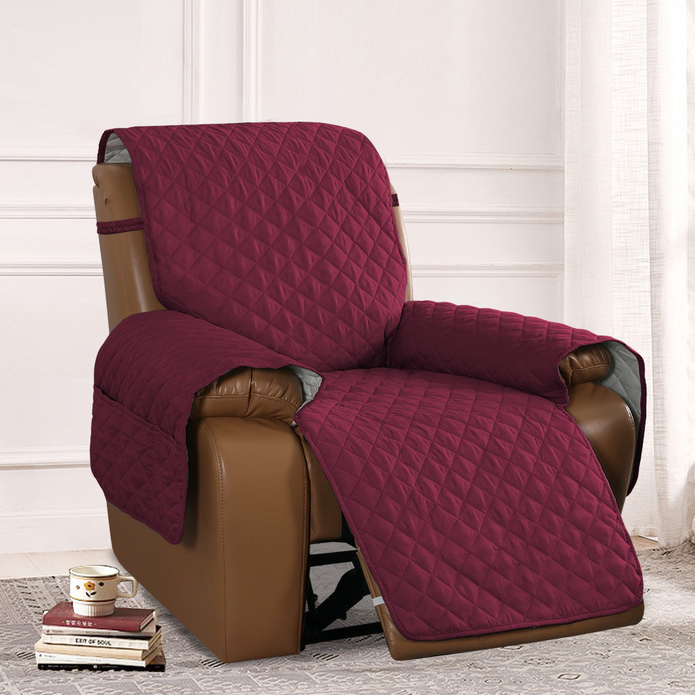 Recliner Sofa Cover with Pocket, Slipcovers Reversible Washable Elastic Adjustable Strap for home(1 Seater,Red)