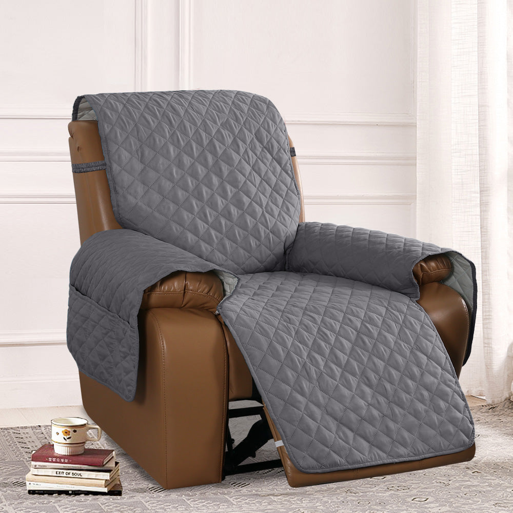 Recliner Sofa Cover with Pocket, Slipcovers Reversible Washable Elastic Adjustable Strap for home(1 Seater,Grey）
