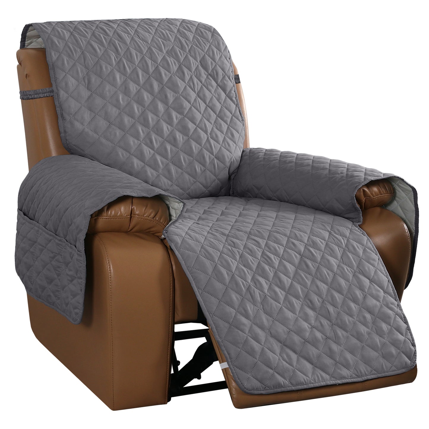 Recliner Sofa Cover for 1/2/3 Seater with Pocket, Slipcovers Reversible Washable Elastic Adjustable Strap for home,Grey