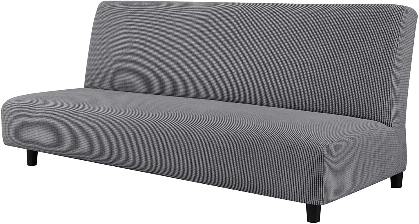 Stretch Armless Sofa Slipcover Futon Cover with Elastic Bottom, Grey