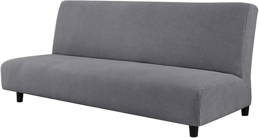 Stretch Armless Sofa Slipcover Futon Cover with Elastic Bottom, Grey