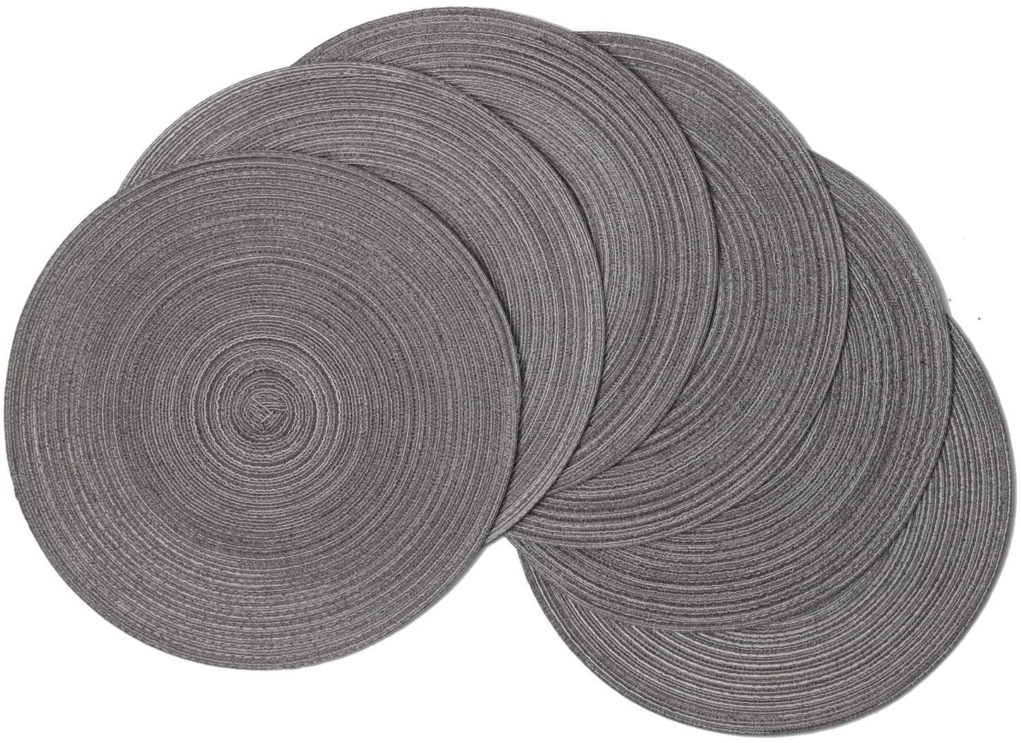 Round Placemats Set of 4/6/8 for Dining Tables 14 inch Cotton Braided Placemats Washable Reversible for Kitchen Holiday Party(Grey）