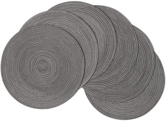 Round Placemats Set of 4/6/8 for Dining Tables 14 inch Cotton Braided Placemats Washable Reversible for Kitchen Holiday Party(Grey）