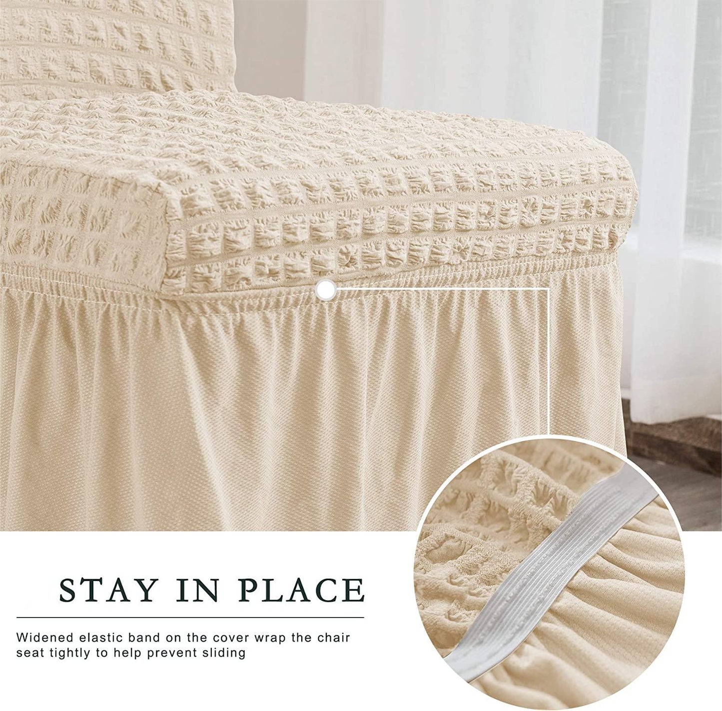 Stretchy Dining Room Chair Covers with Long Skirt, Suitable for families, parties, dirt resistant ,Set of 2/4/6/8 PCS,Light Khaki
