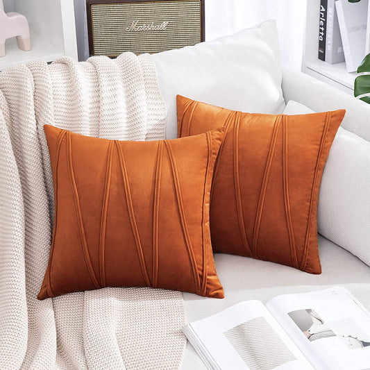 2x Velvet Throw Pillows for Couch Bed Sofa (Inserts + Pillow Covers,  Orange)