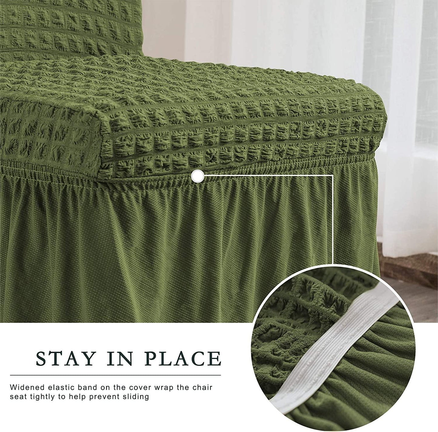 Stretchy Dining Room Chair Covers with Long Skirt, Suitable for families, parties, dirt resistant ,Set of 2/4/6/8 PCS,Green
