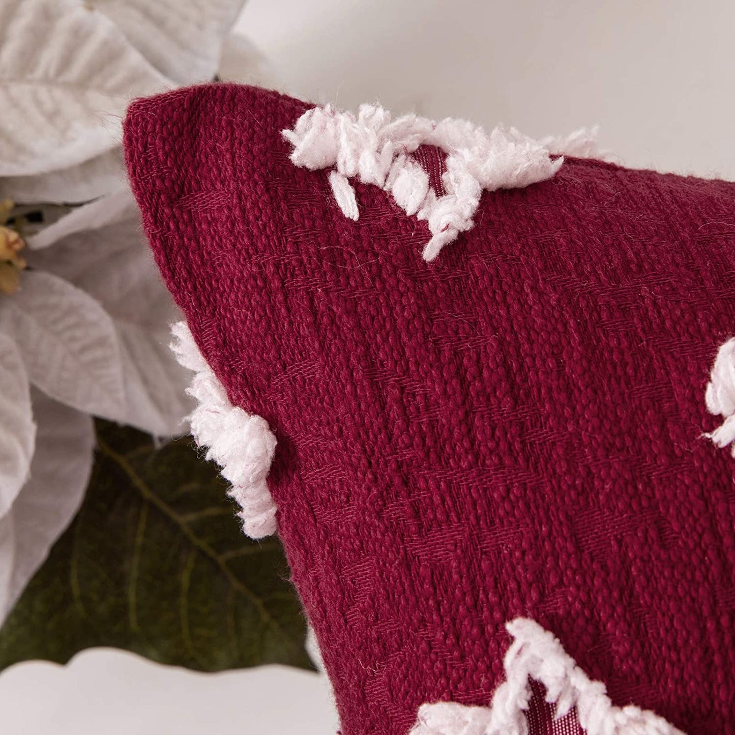 Velvet Throw Pillow Diamond Jacquard Soft Couch Pillows Set of 2 (Inserts + Pillow Covers, Burgundy)