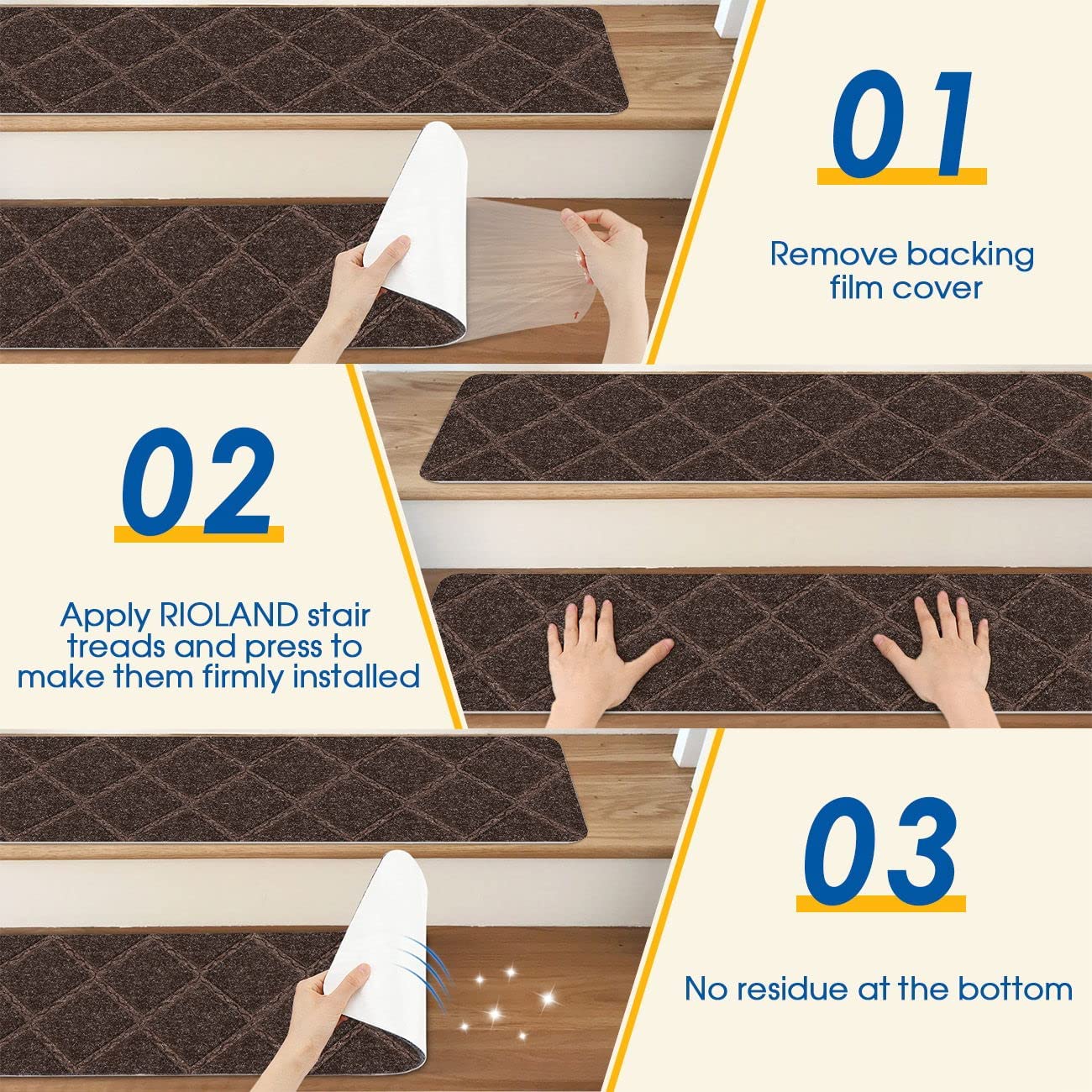 Stair Treads Carpet Non-Slip Indoor Stair Runners for Wooden Steps, Stair Rugs for Kids and Dogs, Set of 15, 8" X 30",Diamond Brown