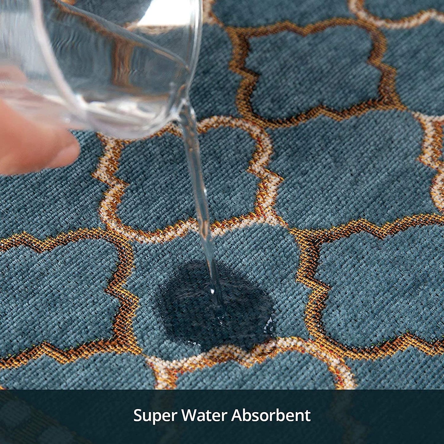 Kitchen Rugs 2 Piece Super Absorbent Non Slip Soft Boho Embroidered Rug Runner, Blue