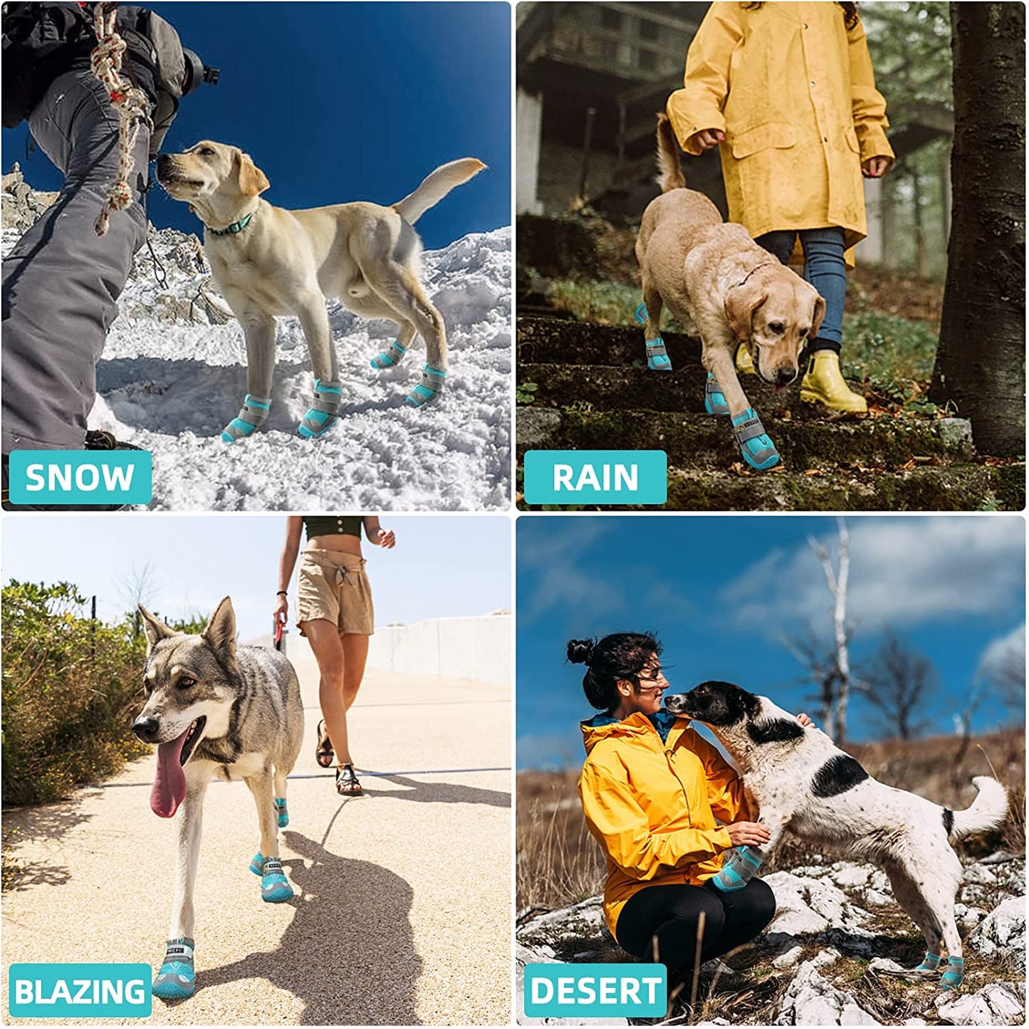 Dog Boots Breathable Dog Shoes for Small Medium Large Dogs, Anti-Slip Puppy Booties Paw Protector with Reflective Straps 4Pcs, Lake Blue