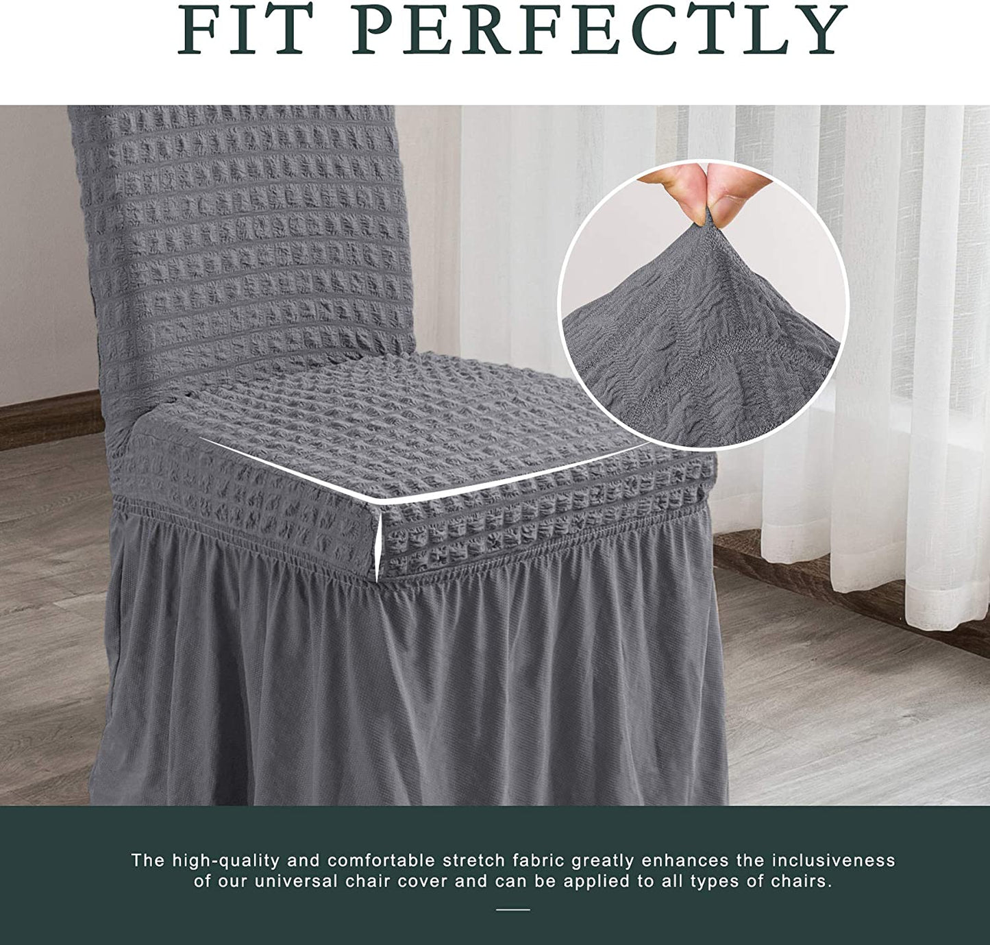 Stretchy Dining Room Chair Covers with Long Skirt, Suitable for families, parties, dirt resistant ,Set of 2/4/6/8 PCS,Grey