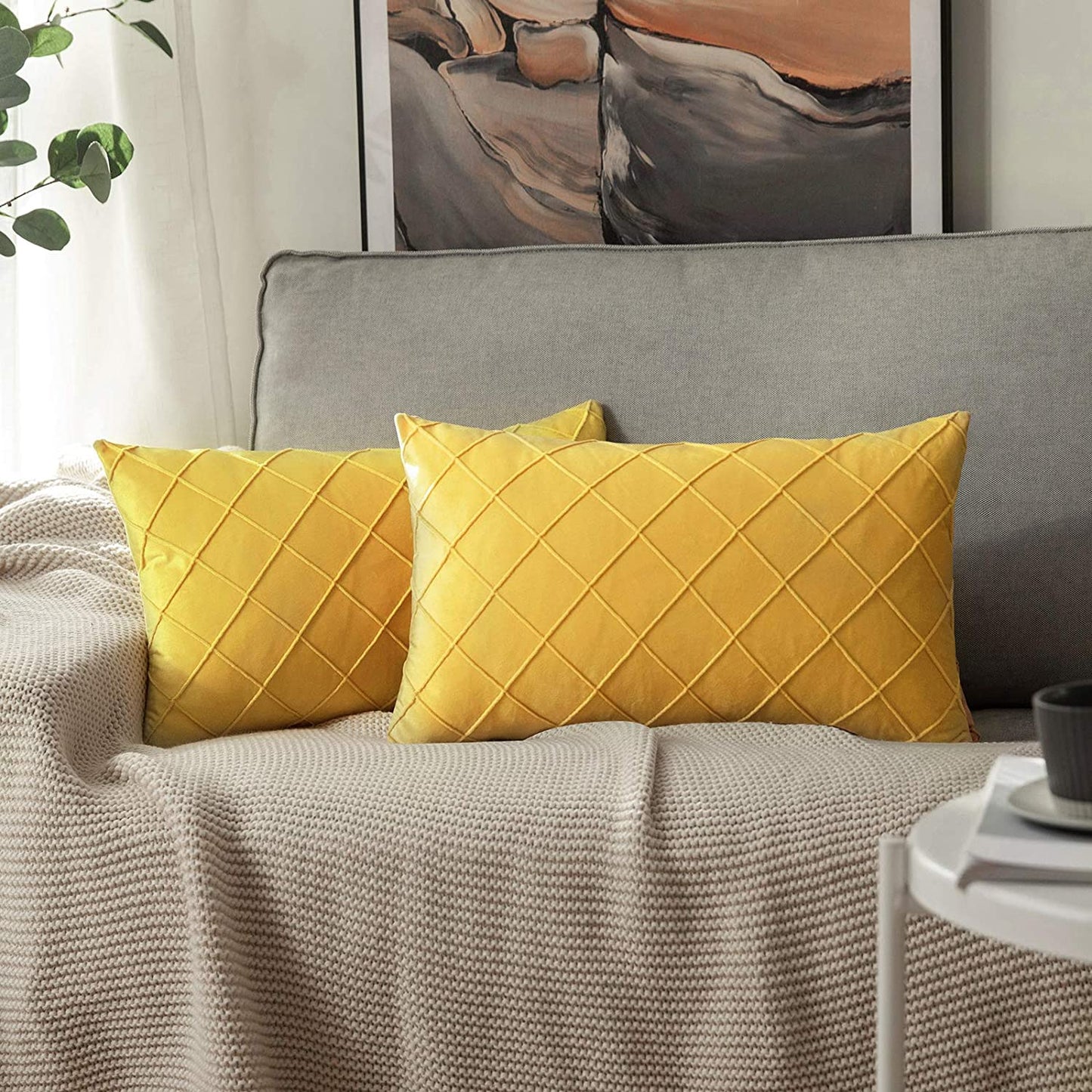 Velvet Throw Pillow Square Soft Couch Pillows Set of 2 (Inserts + Pillow Covers, Orange)
