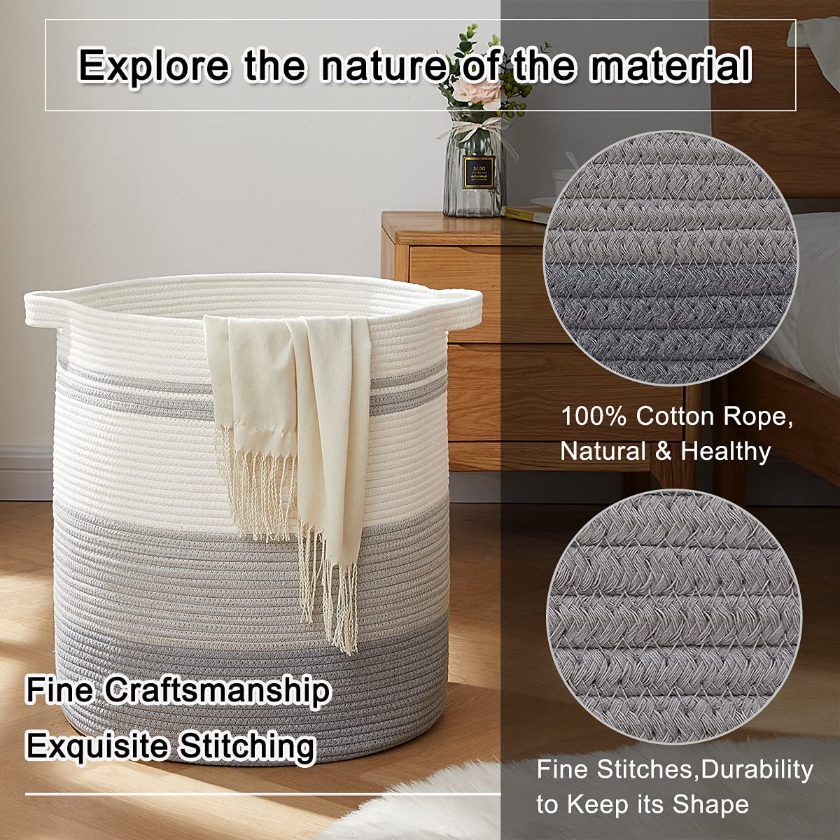 Laundry Baskets Storage Basket with Handles,Decorative Basket for Living room,Woven Storage Basket for Toys Bin-18x16in,Gradient Gray