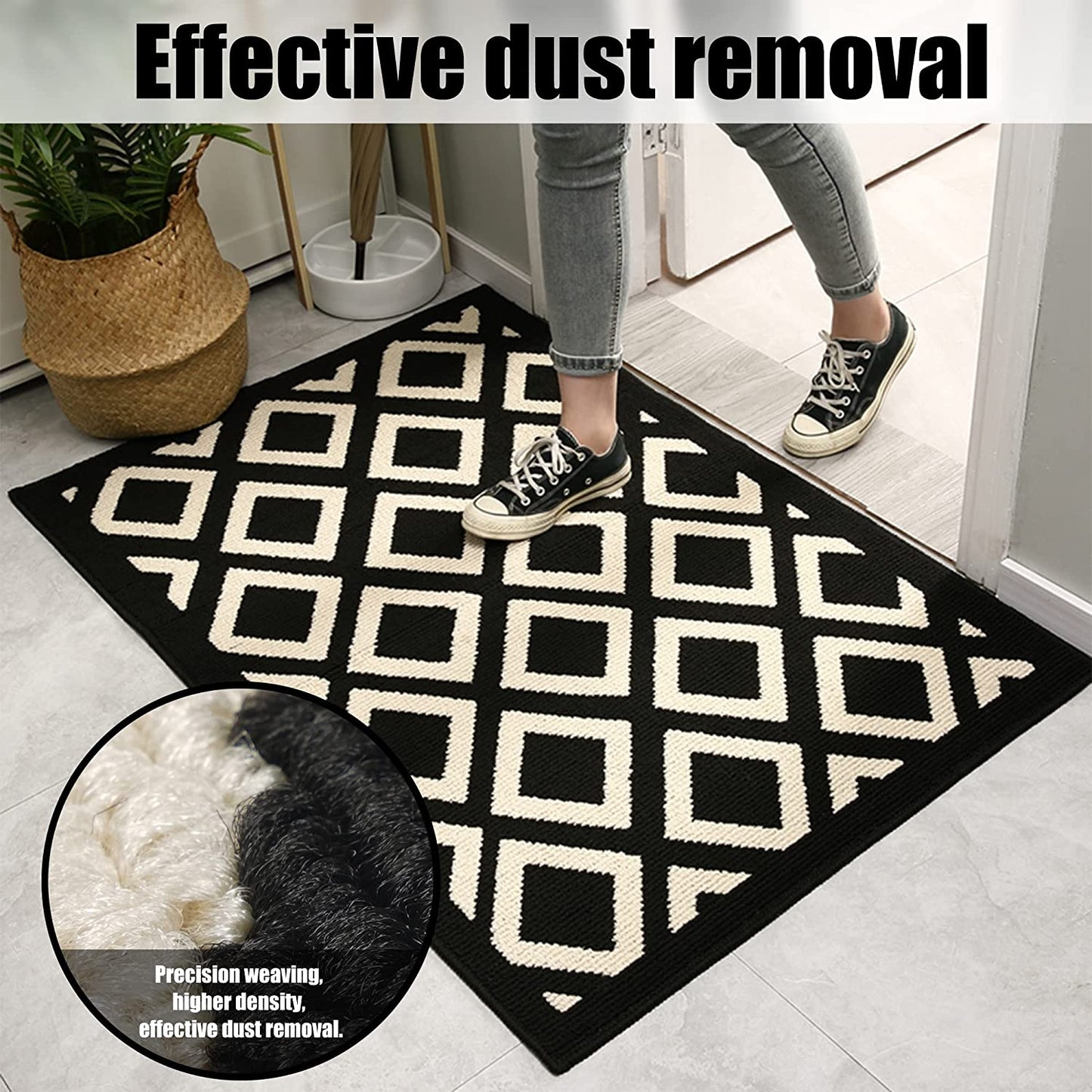 Indoor Outdoor Doormat Front Door Rug Non Slip Welcome Doormats for Entryway, Black and White