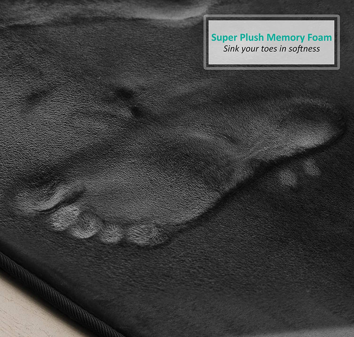 Bathroom Rugs Memory Foam Bath Mat Set for Bathroom, Non Slip Absorbent Velvet - Fast Drying –Bathroom Rug and Contour Rug Set 3 Piece - Black