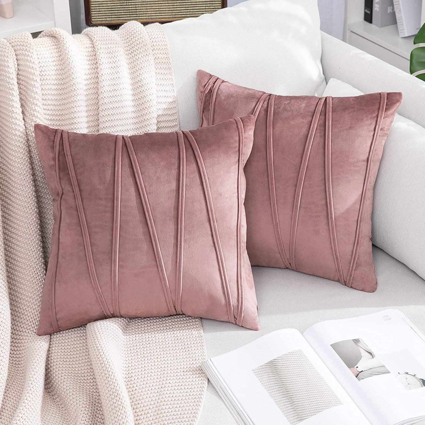 2x Velvet Throw Pillows for Couch Bed Sofa (Inserts + Pillow Covers,  Jam)