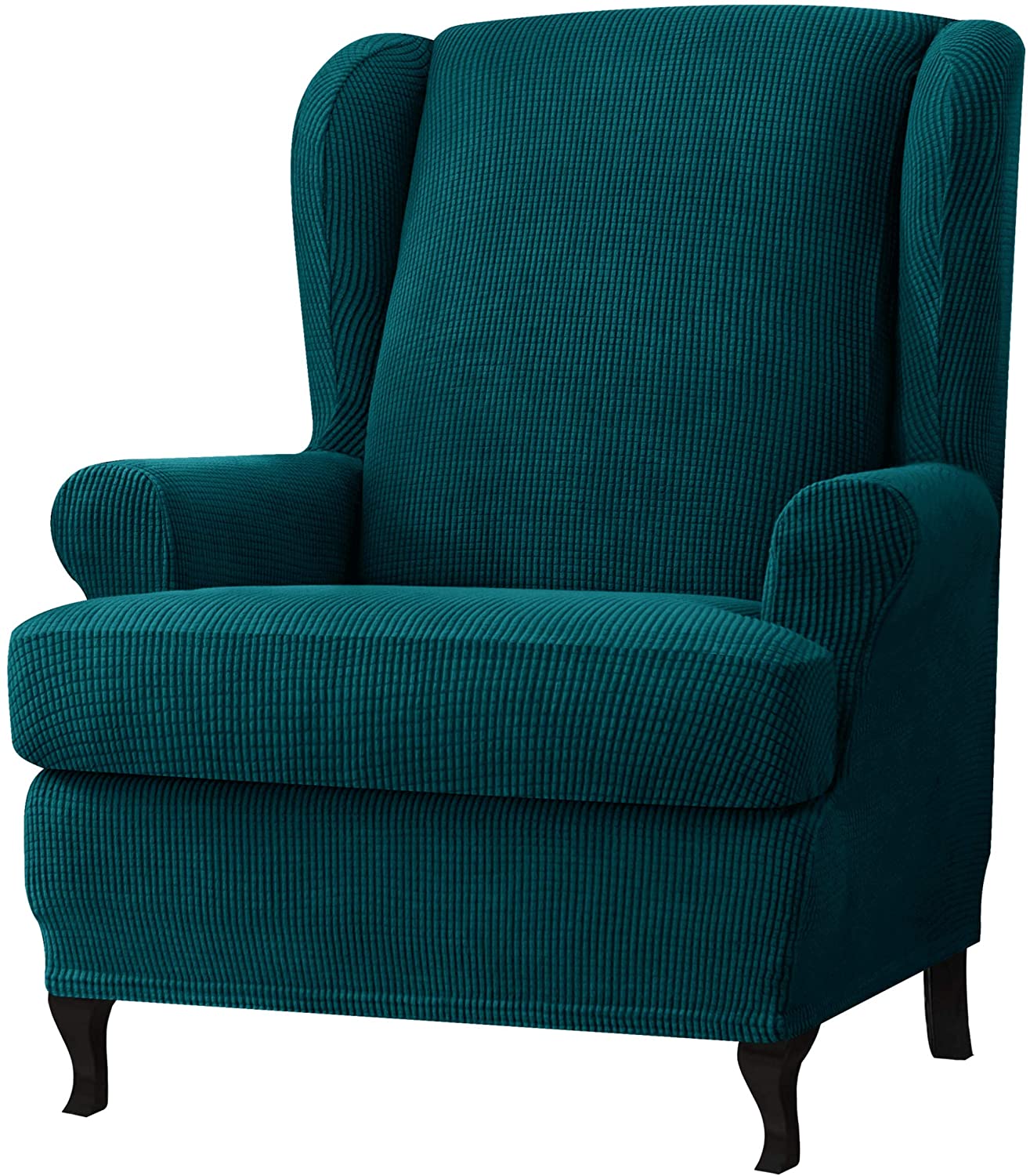 Stretch Wing Chair Sofa Slipcover 2-Piece with Elastic Bottom, DarkTeal