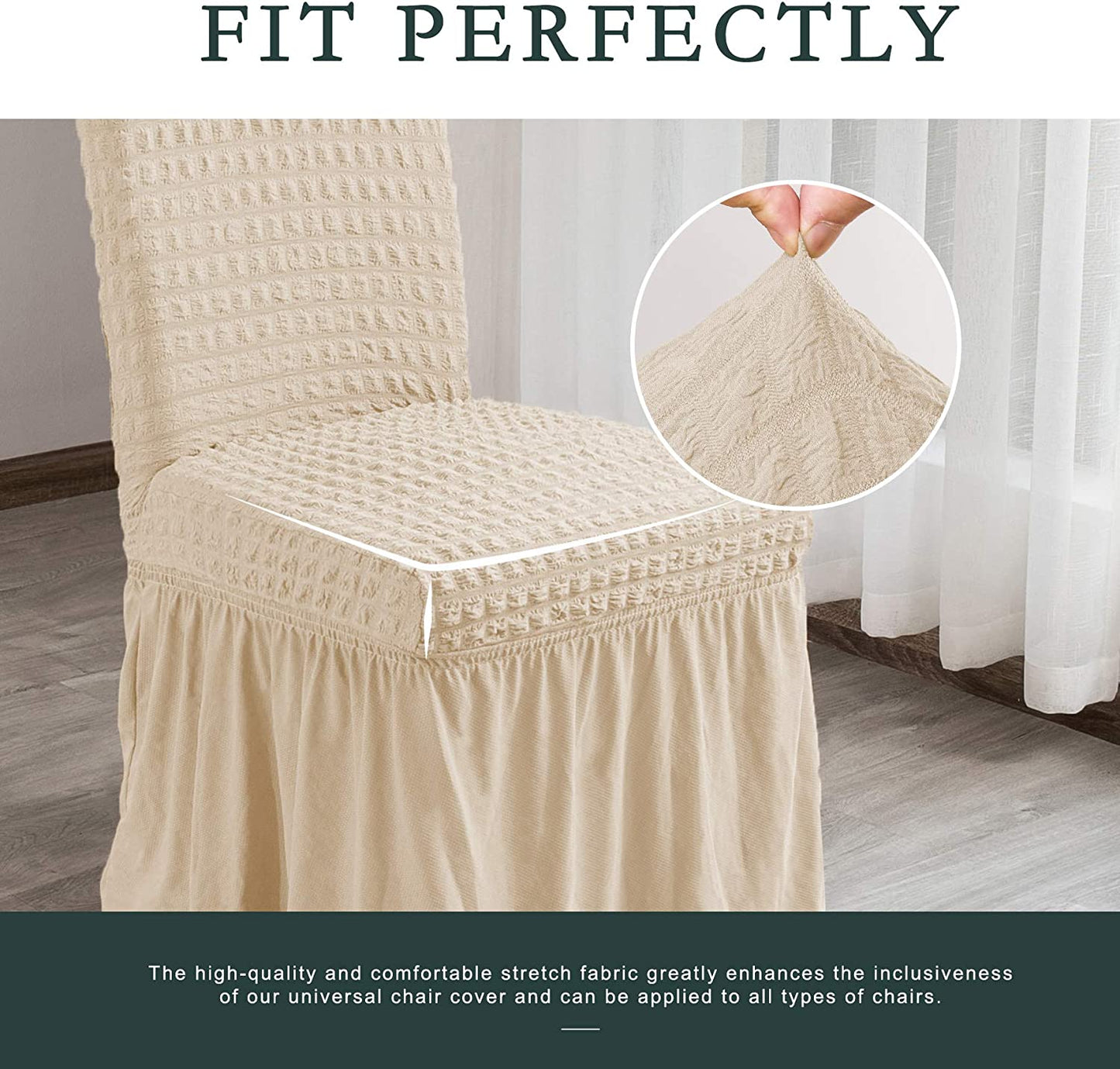 Stretchy Dining Room Chair Covers with Long Skirt, Suitable for families, parties, dirt resistant ,Set of 2/4/6/8 PCS,Light Khaki