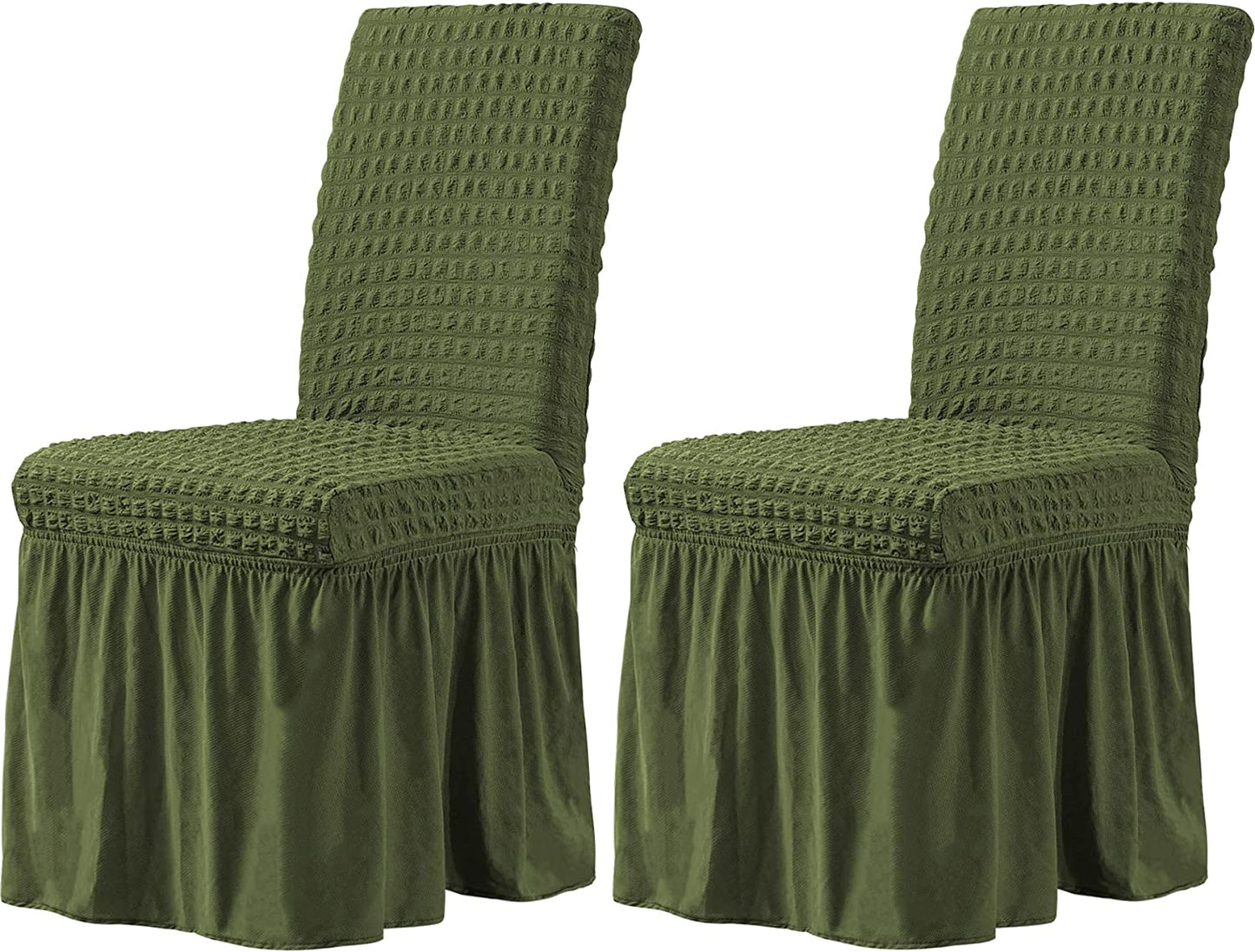Stretchy Dining Room Chair Covers with Long Skirt, Suitable for families, parties, dirt resistant ,Set of 2/4/6/8 PCS,Green