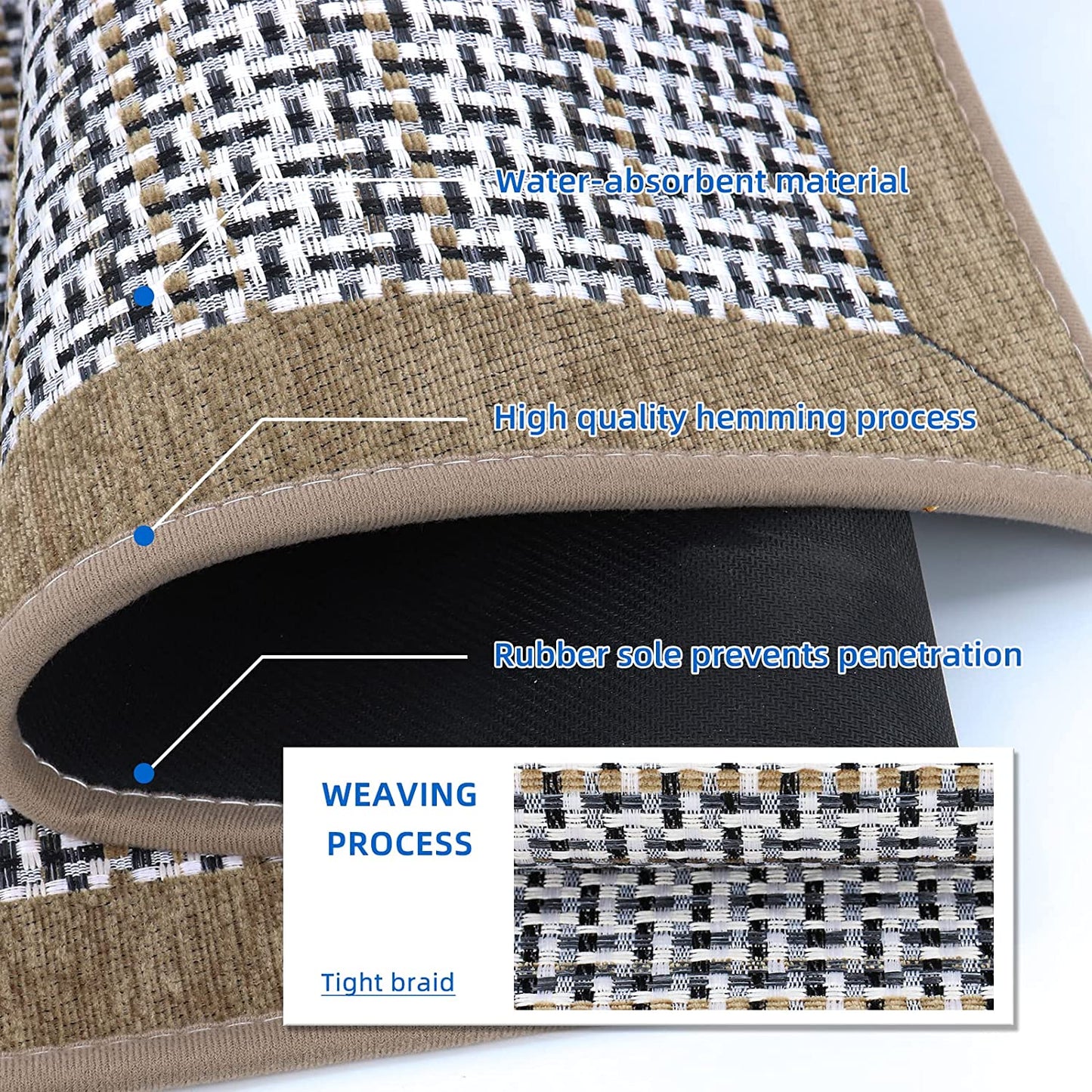 Kitchen Rugs and Mats Non Skid Washable Absorbent Kitchen Runner Rugs Sets of 2 Comfort Weave Kitchen Floor Mats for in Front of Sink Kitchen Hallway Laundry Room, Beige
