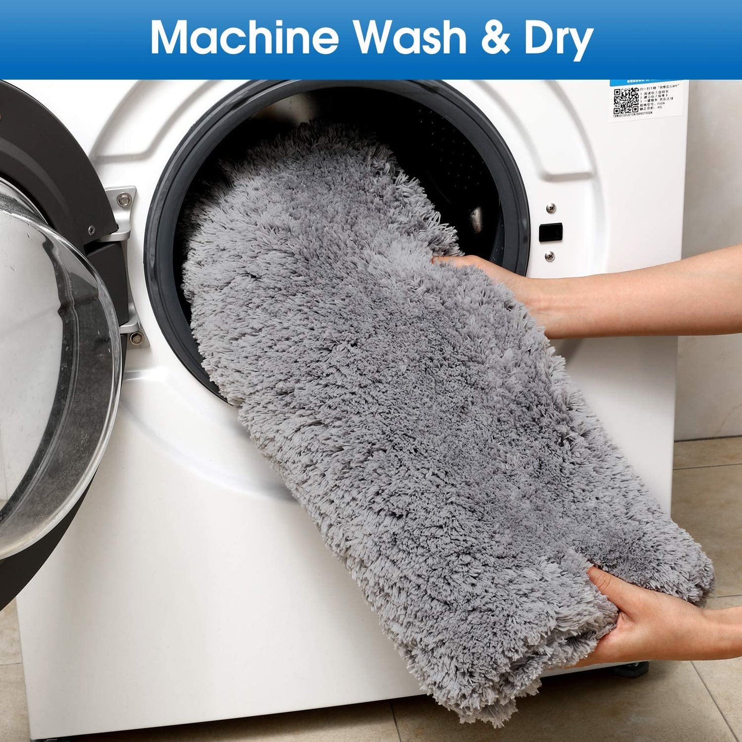 Bathroom Rug Bath Mat, Water Absorbent Shaggy Bathroom Mat, Non Slip Microfiber Machine Washable Bathroom Mat for Bathroom, Shower, Tub, Gray
