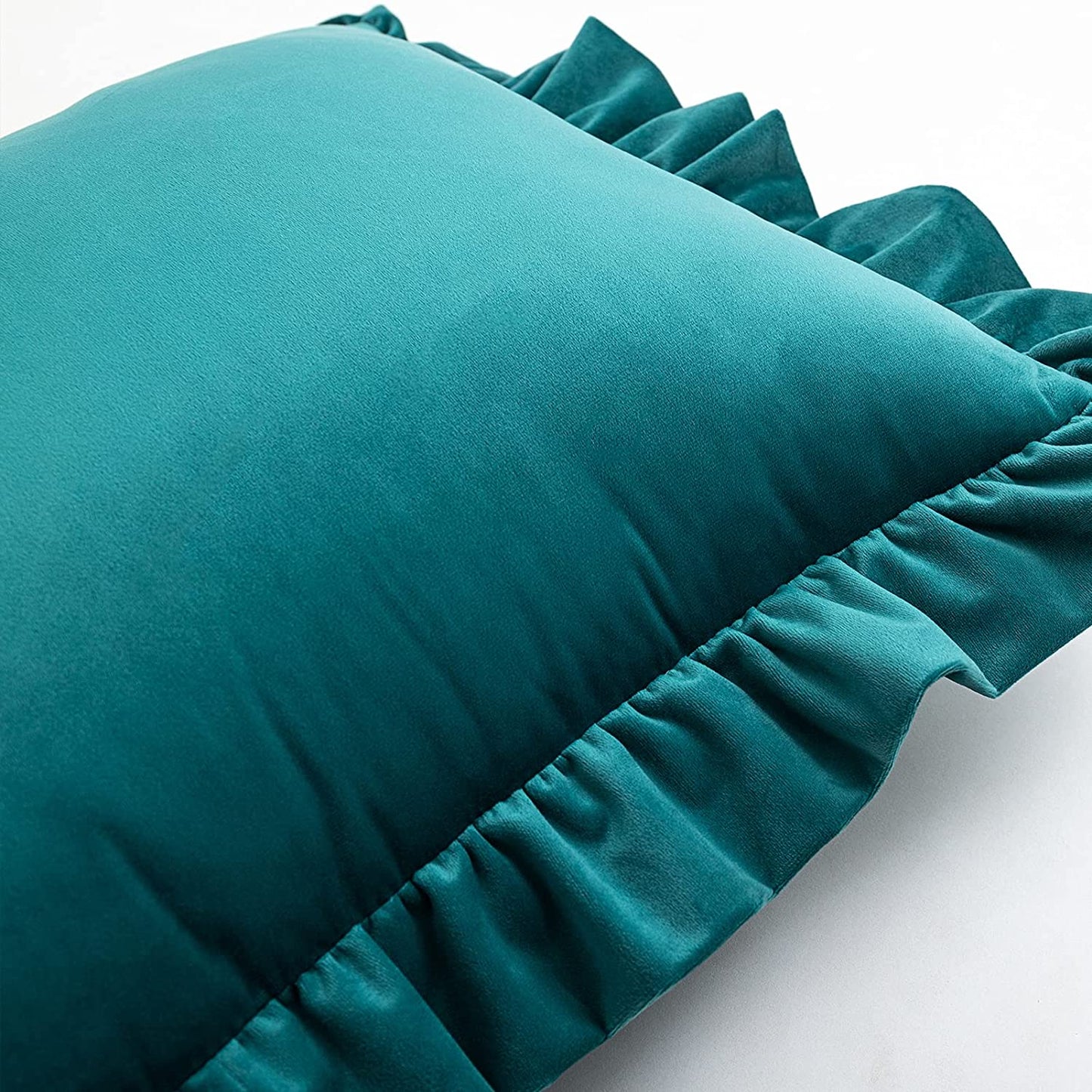 Pack of 2 Velvet Throw Pillow Covers with Ruffle, for Couch Sofa Living Room Decor(Inserts + Pillow Covers)- Teal