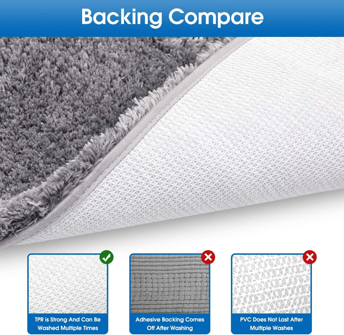 Bathroom Rug Bath Mat, Water Absorbent Shaggy Bathroom Mat, Non Slip Microfiber Machine Washable Bathroom Mat for Bathroom, Shower, Tub, Gray