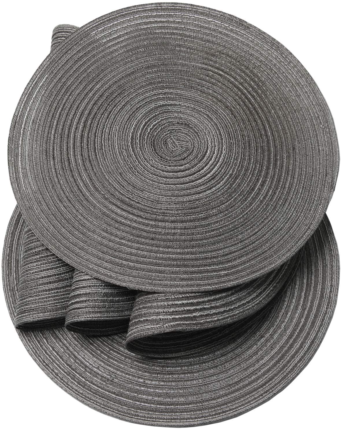 Round Placemats Set of 4/6/8 for Dining Tables 14 inch Cotton Braided Placemats Washable Reversible for Kitchen Holiday Party(Grey）