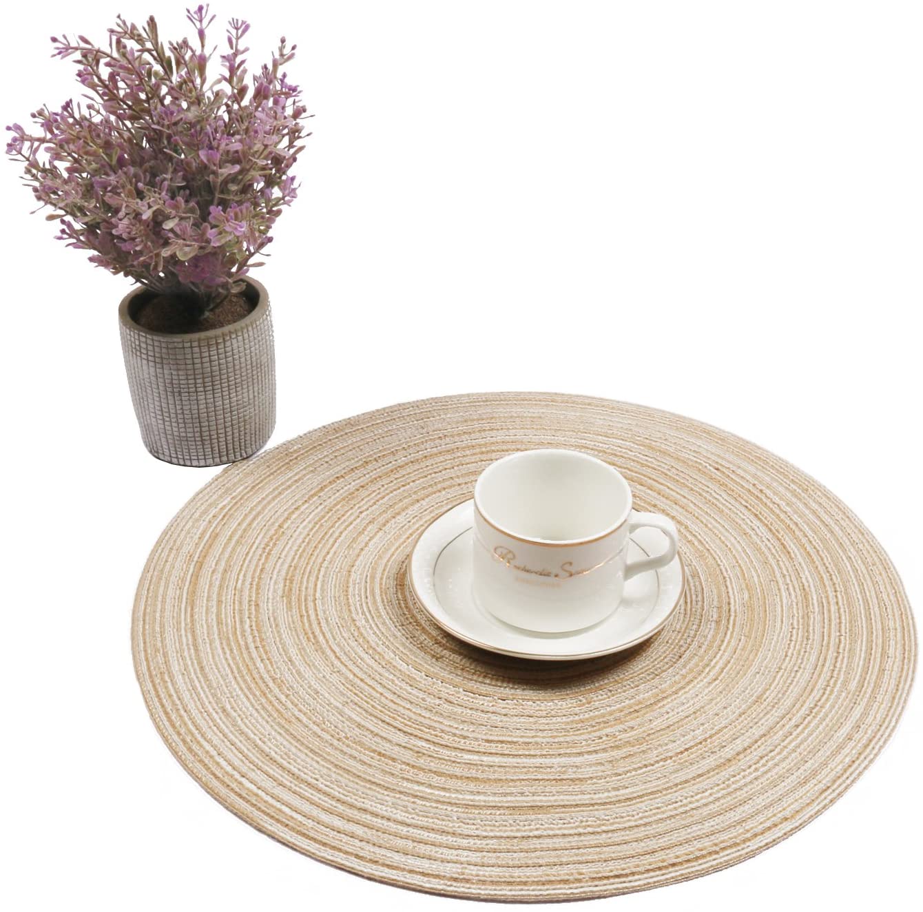 Round Placemats Set of 4/6/8 for Dining Tables 14 inch Cotton Braided Placemats Washable Reversible for Kitchen Holiday Party(Beige）