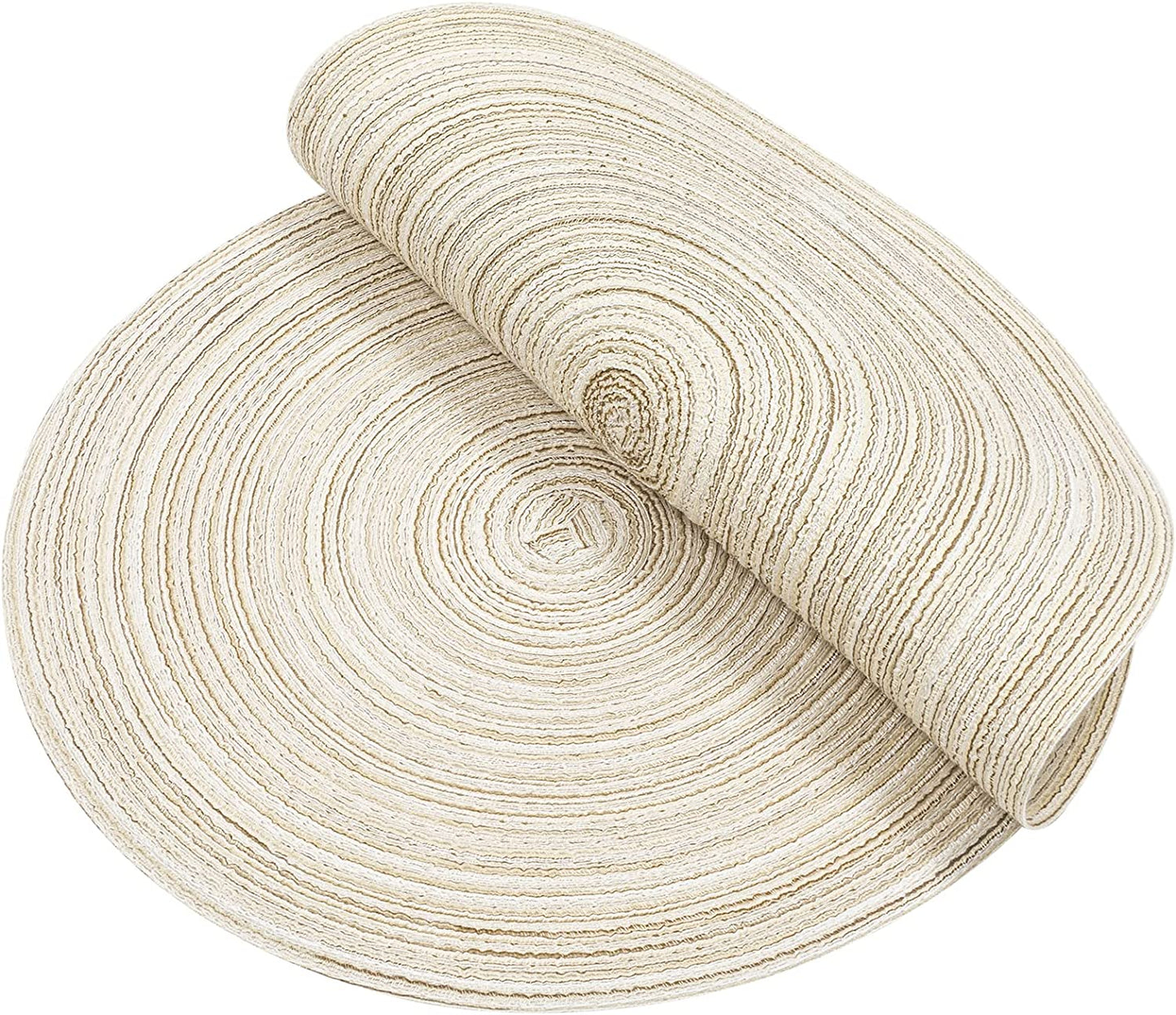 Round Placemats Set of 4/6/8 for Dining Tables 14 inch Cotton Braided Placemats Washable Reversible for Kitchen Holiday Party(Ivory）