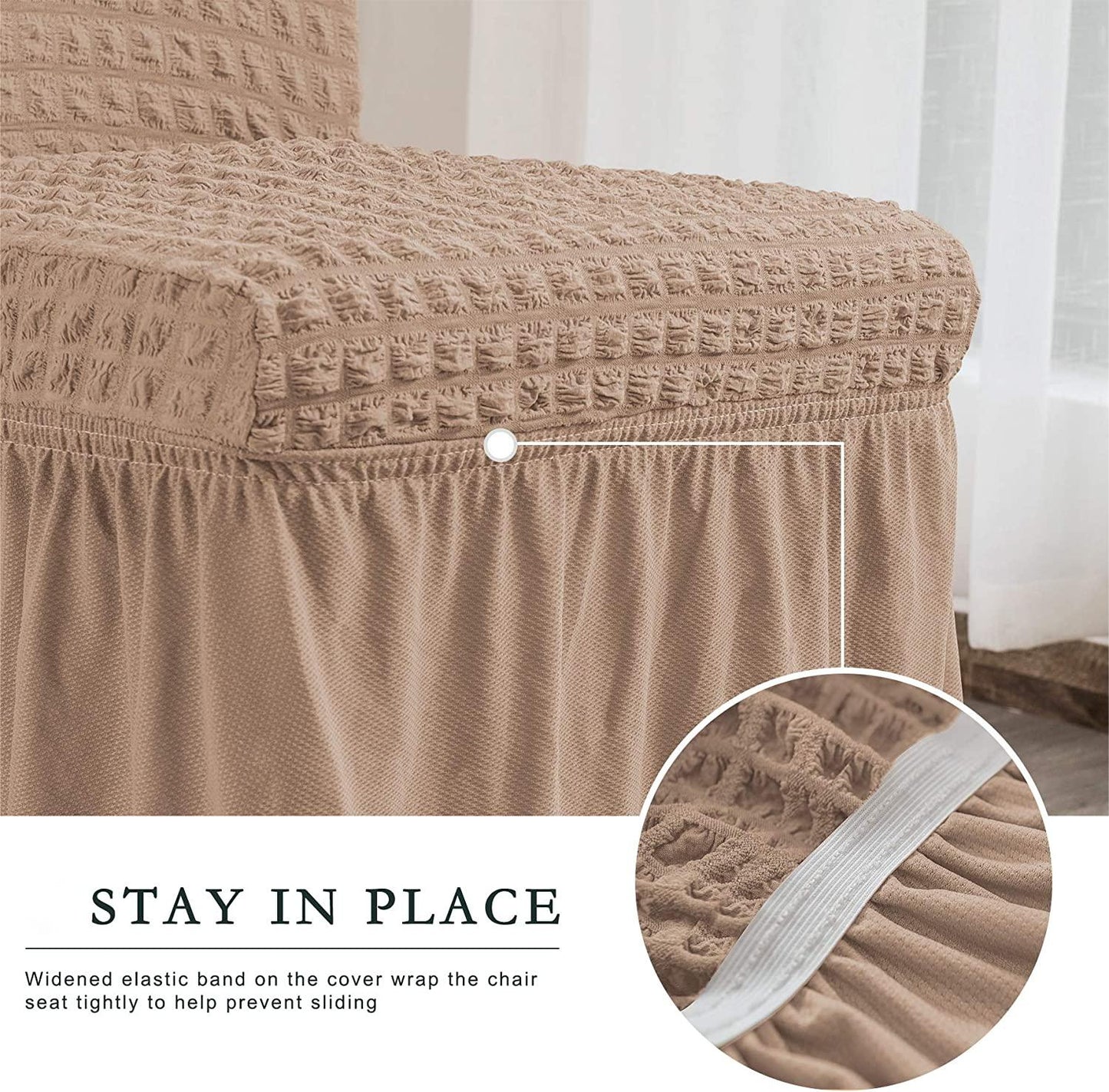 Stretchy Dining Room Chair Covers with Long Skirt, Suitable for families, parties, dirt resistant ,Set of 2/4/6/8 PCS,Oatmeal