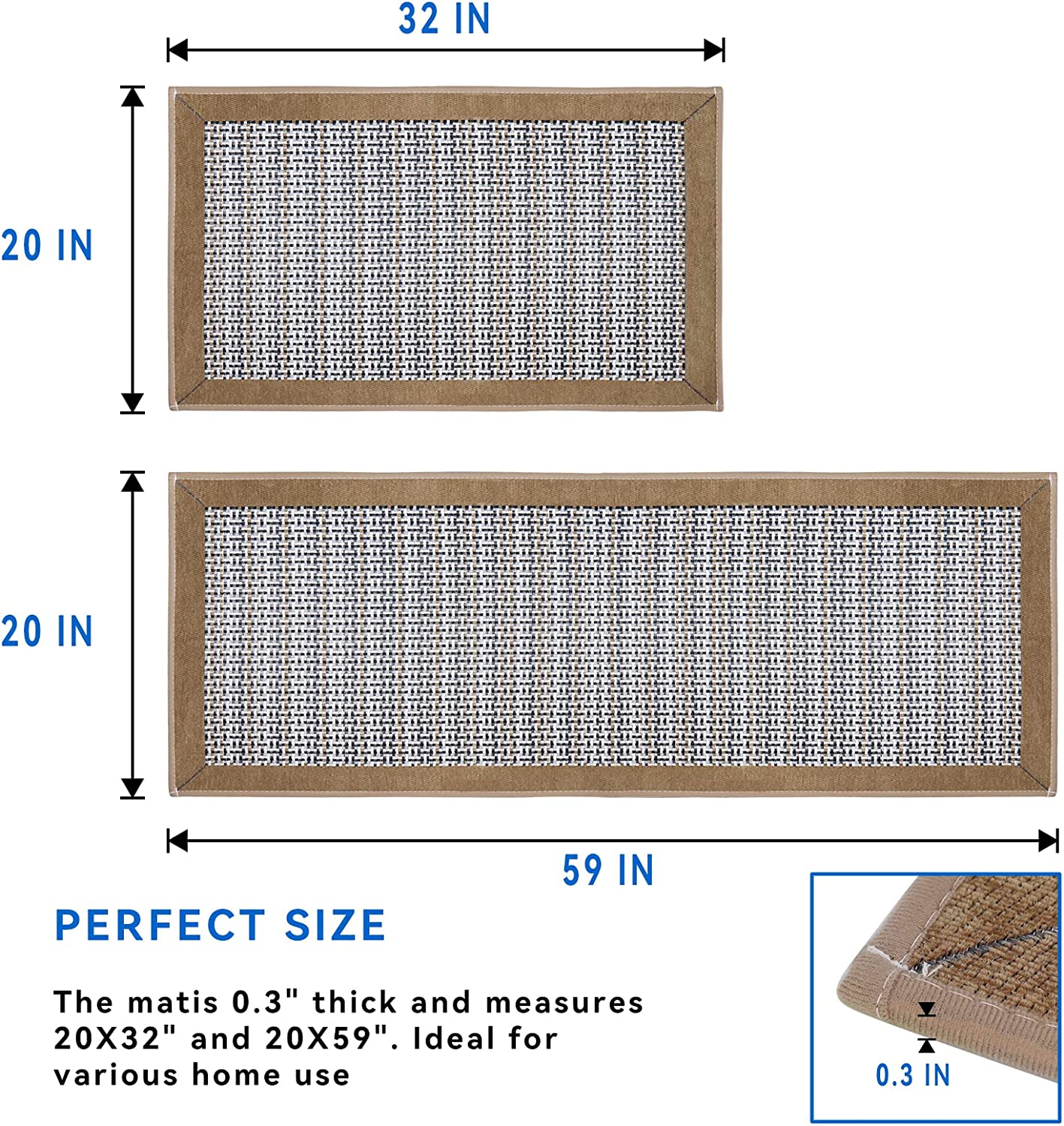 Kitchen Rugs and Mats Non Skid Washable Absorbent Kitchen Runner Rugs Sets of 2 Comfort Weave Kitchen Floor Mats for in Front of Sink Kitchen Hallway Laundry Room, Beige