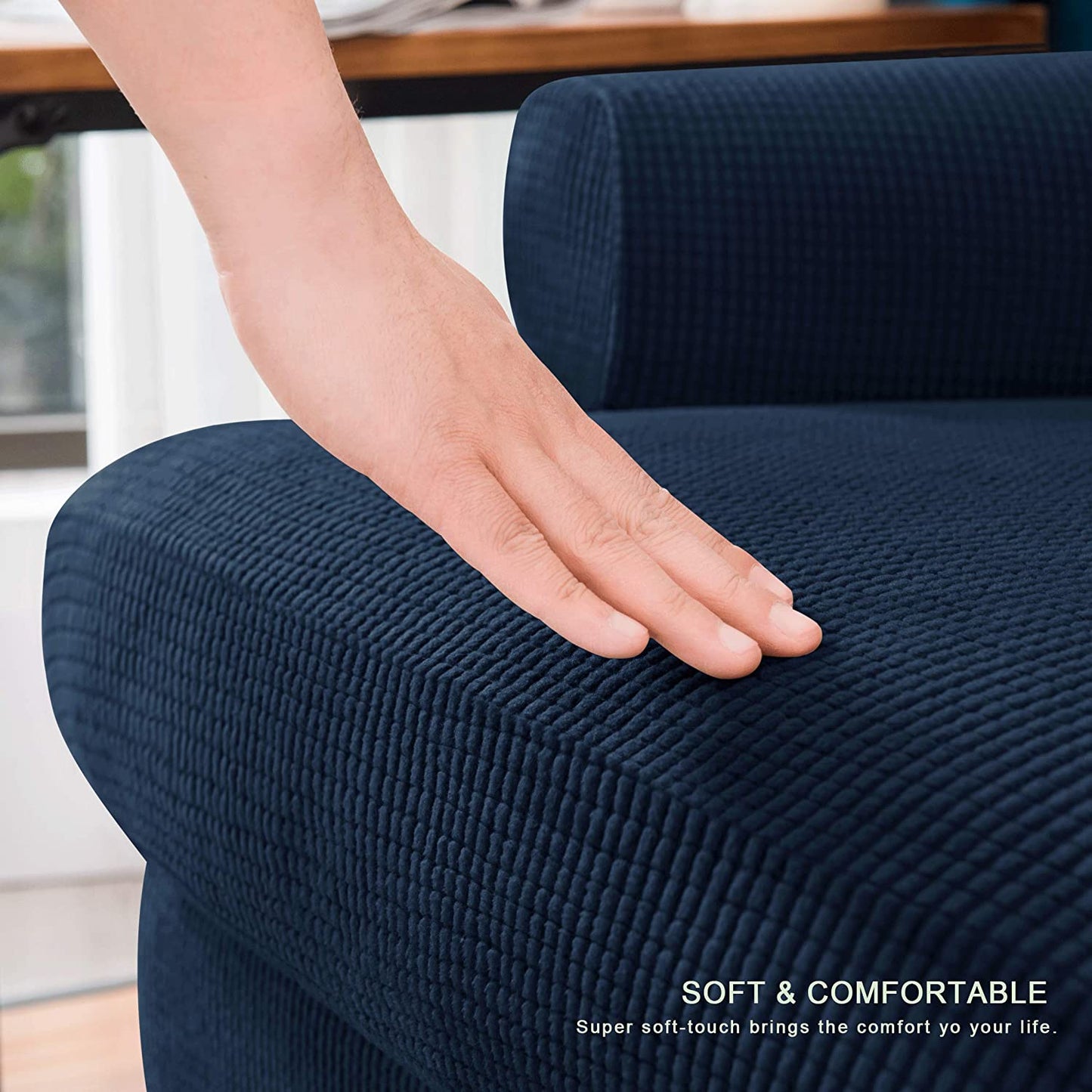 Stretch Wing Chair Sofa Slipcover 2-Piece with Elastic Bottom, Navy