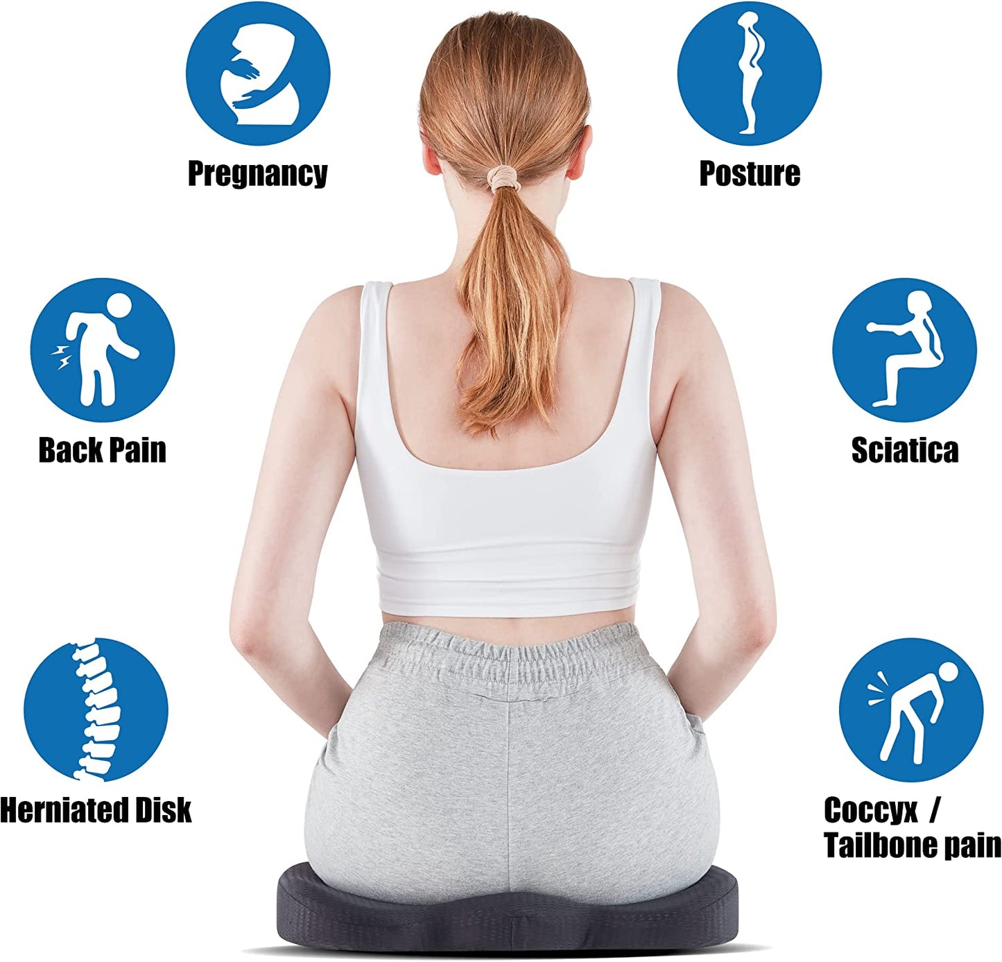 Memory Foam Gel Seat Cushion for Office Chair, Comfort Car Chair Cushion, Desk Seat Cushion for Tailbone Sciatica Pain Relief, Ergonomic Seat Pad,Suede,Black