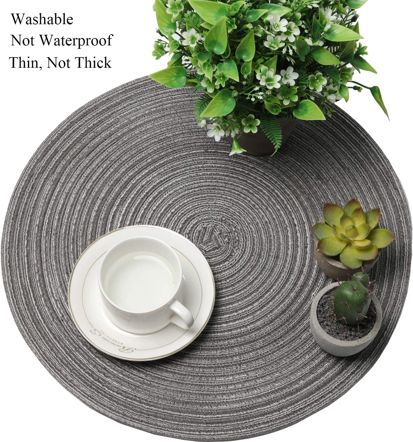 Round Placemats Set of 4/6/8 for Dining Tables 14 inch Cotton Braided Placemats Washable Reversible for Kitchen Holiday Party(Grey）