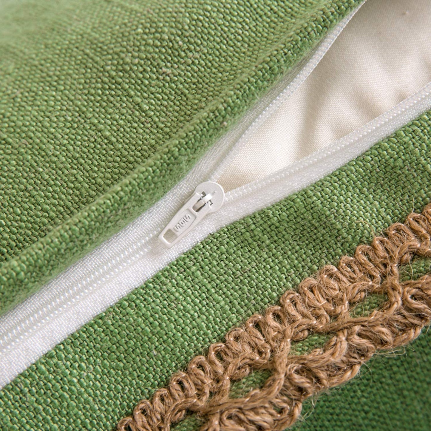 Pack of 2 Farmhouse Decorative Throw Pillow Covers Burlap Linen Trimmed Tailored Edges ,for Couch Sofa Living Room Decor - Green