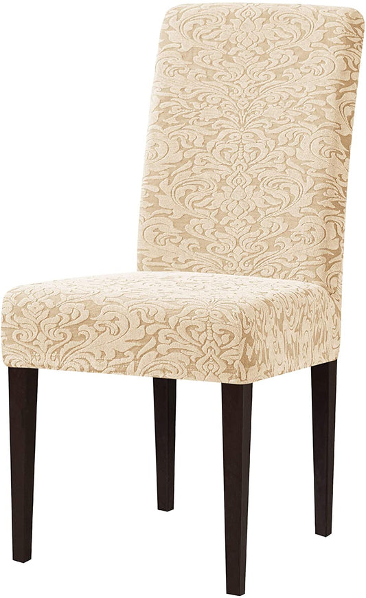 Jacquard Damask Dining Chair Slipcovers Stretch High Back Chair Protector for Kitchen (2/4/6/8pcs, Linen)