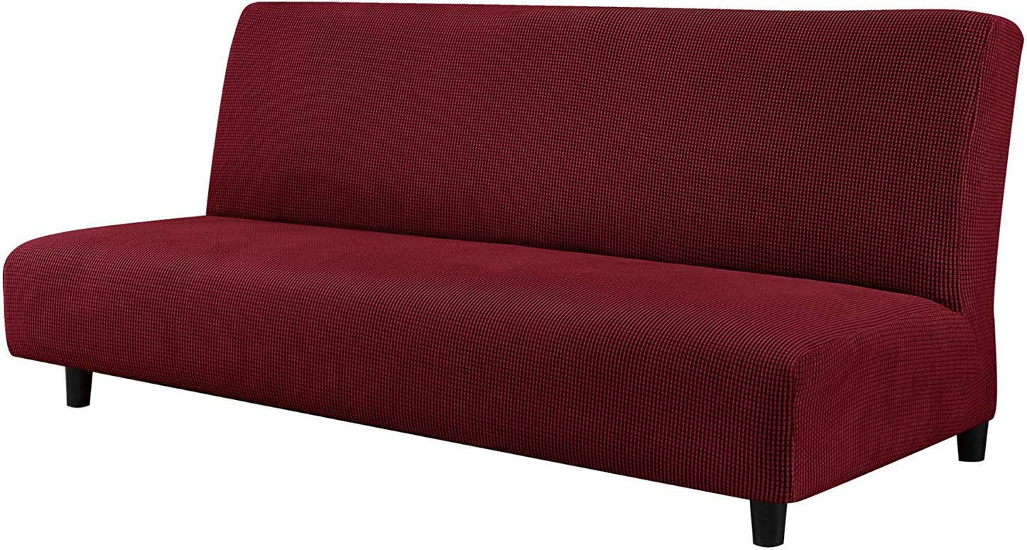 Stretch Armless Sofa Slipcover Futon Cover with Elastic Bottom, Wine
