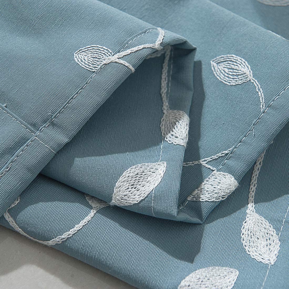 Leaf Embroidered Farmhouse Tie Up Shade Curtain 1 Piece, Turquoise